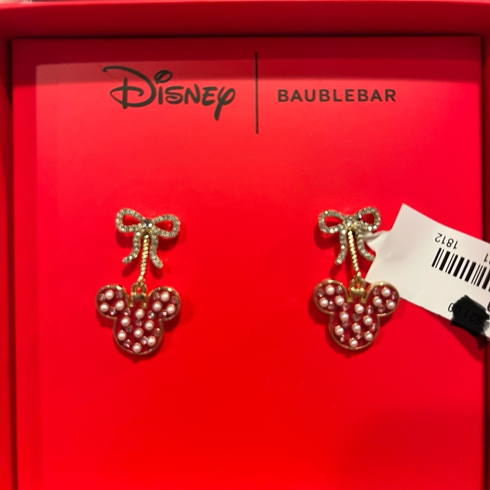 Disney BaubleBar Minnie Mouse Pearl Earrings Christmas